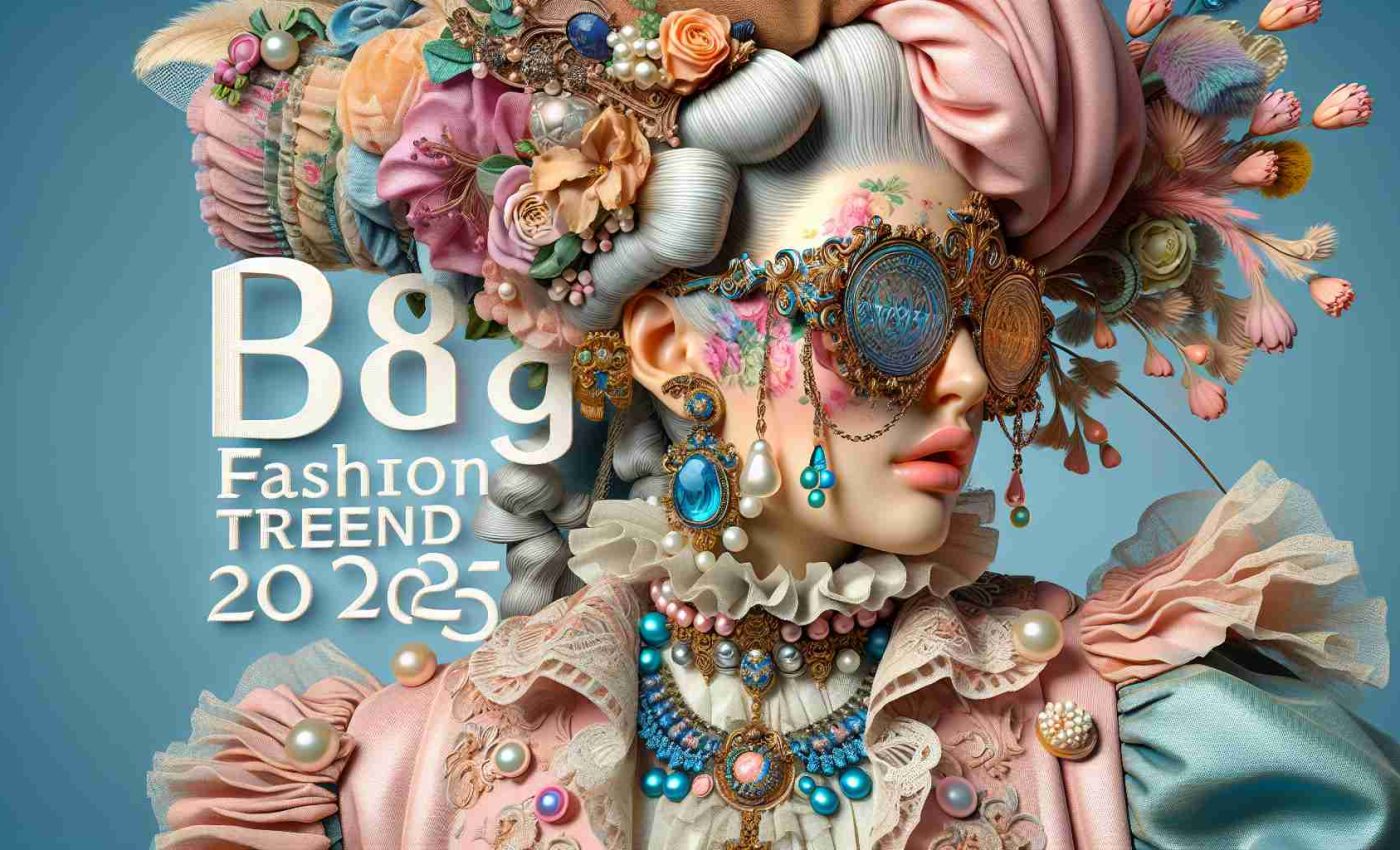 A high-definition, realistic image revealing the bold resurgence of the Rococo style in fashion. Include elements representing this art period such as frilly clothing, ornate accessories, pastel colors, and playful, intricate designs. It is a future-oriented outlook capturing the hypothetical big fashion trend of 2025, combining modern aesthetics with the traditional sensibilities of the 18th century Rococo fashion.